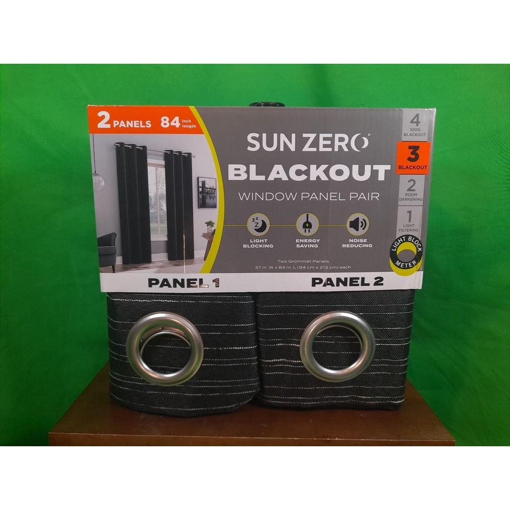 2 Panel 37"x84" Sun Zero Wylder Texture Thermal Blackout Level 3 Grommet Curtain